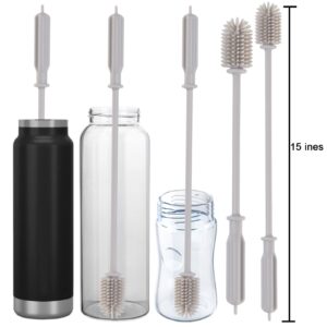 Obsoorth Silicone Bottle Brush Extra Long Handle Food Grade 360 Rotating Glassware Cleaner for Washing Baby Nipple, Narrow Neck Containers (15", Gray)