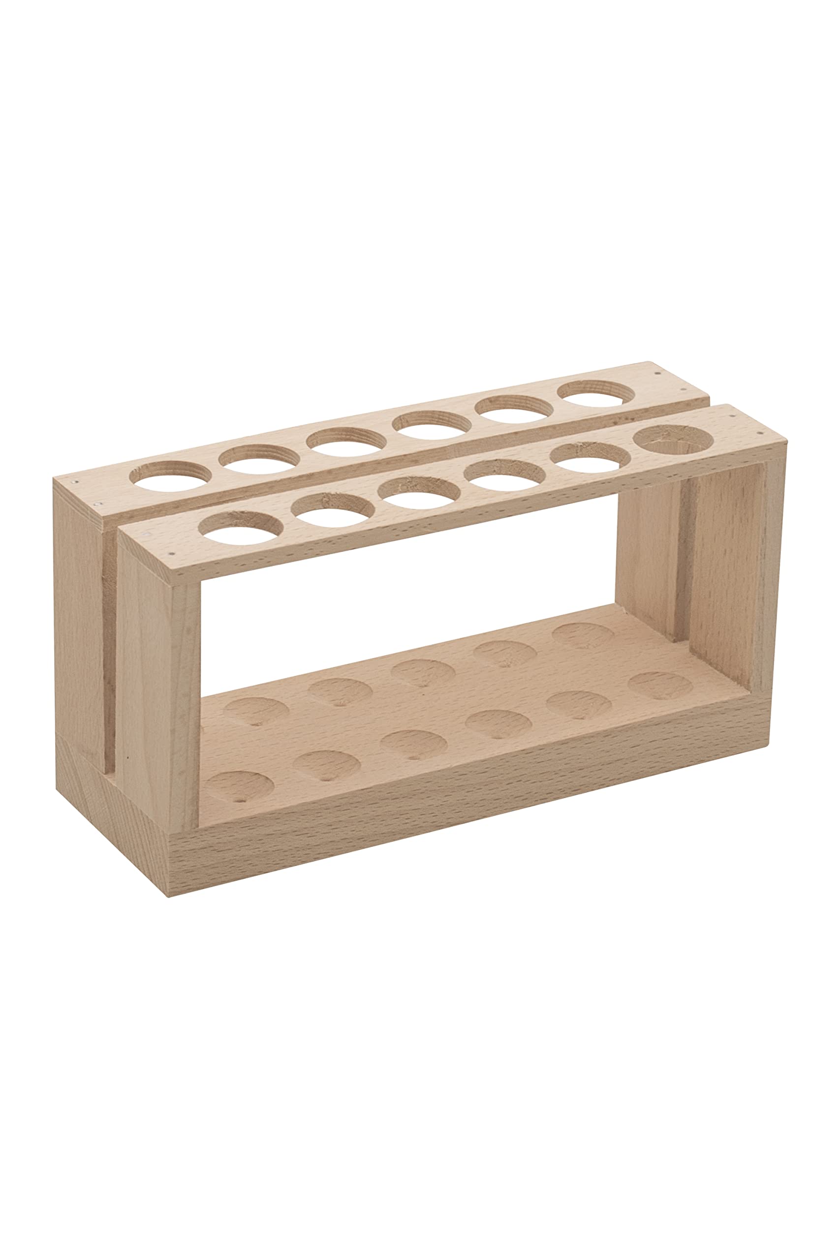 EISCO Wooden Test Tube Rack - Holds 12 x 15mm Diameter Tubes - 6" Wide, 2.7" Tall - Economy Unfinished Hardwood Construction Labs