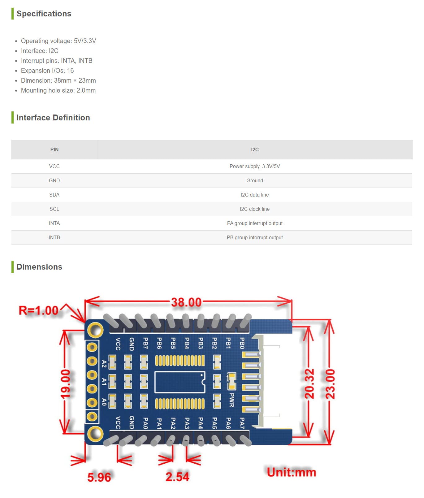 Coolwell Waveshare MCP23017 IO Expansion Board I2C Interface Expands 16 I/O Pins Stack to 8 pcs for Raspberry Pi Raspberry Pi 4B+ 4B 3B+ 3B 2B+ Zero W WH 2 W Micro:bit Ardui STM32