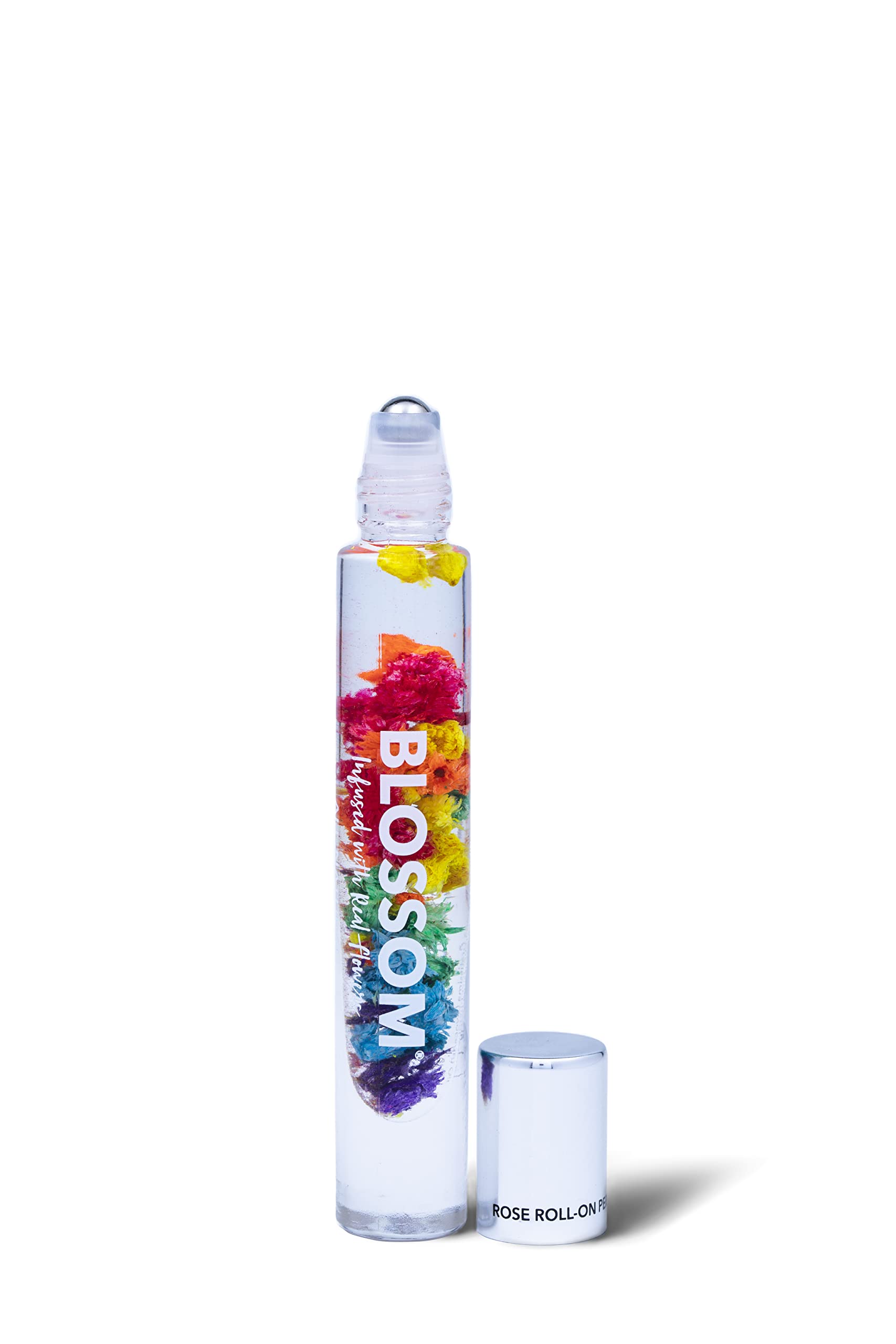 Blossom Roll on Rollerball Perfume Oil, Natural Essential Oils, Infused with Real Flowers, Made in USA, 0.20 fl. oz./5.9 ml (Rose, Violet, Lily, Magnolia, Amber, Cedarwood) Let Love Shine Rainbow Rose