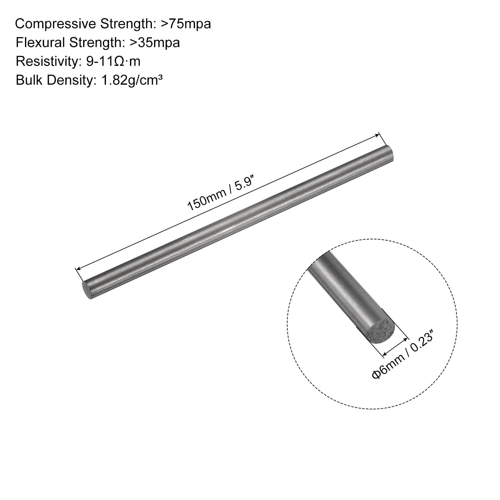 PATIKIL Graphite Rod Graphite Stirring Rod Cylinder Stick Carbon Rod 150x6mm Black for Electrode, Melting Casting, Crucibles, Pack of 3