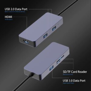 HOPDAY USB C Hub, 6 in 1 USB Mini Docks with 4K-HDMI, SD/TF, USB 3.0/2.0 to HDMI Adapter, 6-Port USB Docking Station for MacBook Air/Pro, Lenovo Laptop, Surface Pro