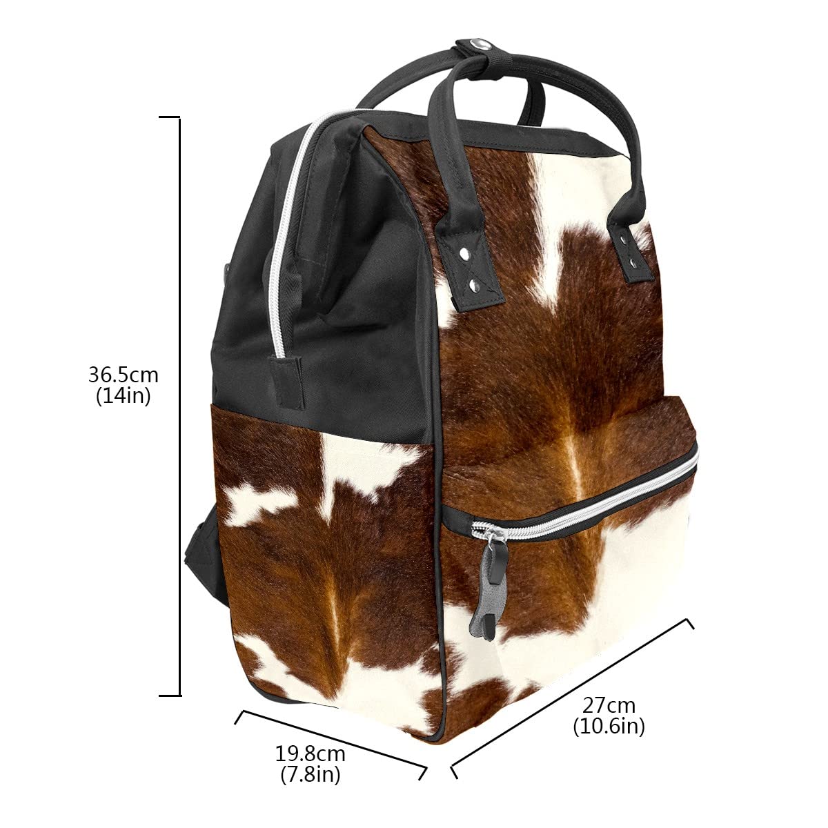 GACTIVITY Brown Cowhide Diaper Bag Travel Backpack Large Capacity Multi-Function Zipper Casual Travel Backpacks for Mom Dad Unisex