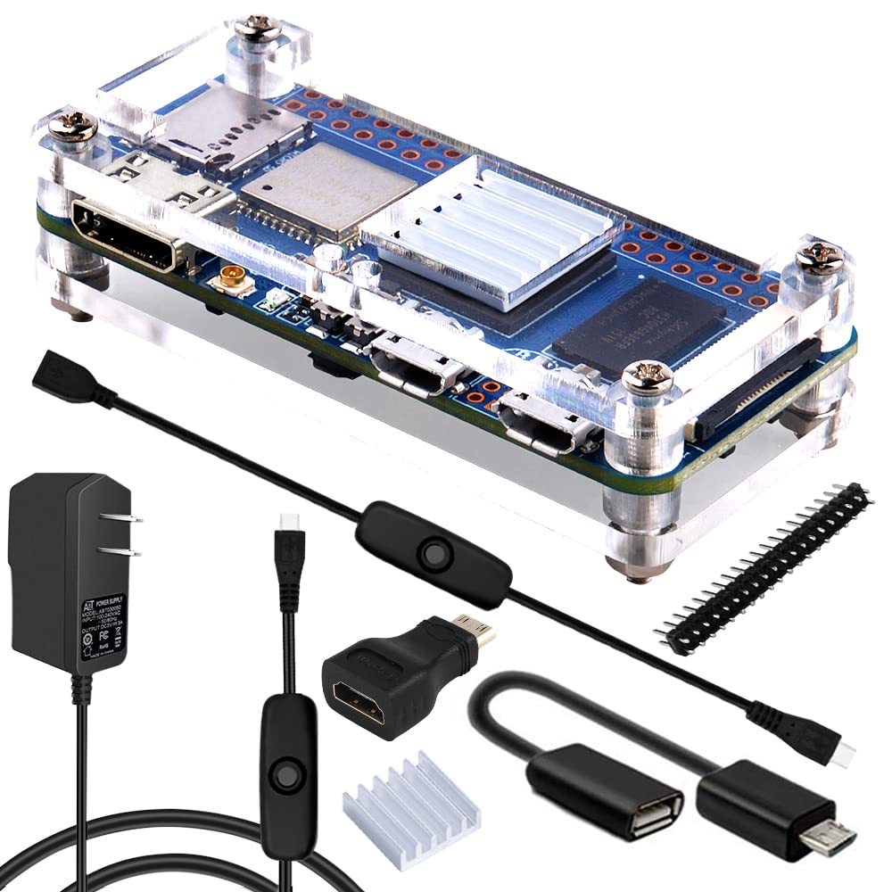 GeeekPi Banana Pi BPI-M2 Zero with Allwinner H3 CPU with 512M RAM Onboard WiFi & Bluetooth, with Acrylic Case, Heatsink, HDMI Adapter, OTG Cable, Header, 5V 2.5A Power Supply for Banana Pi M2 Zero