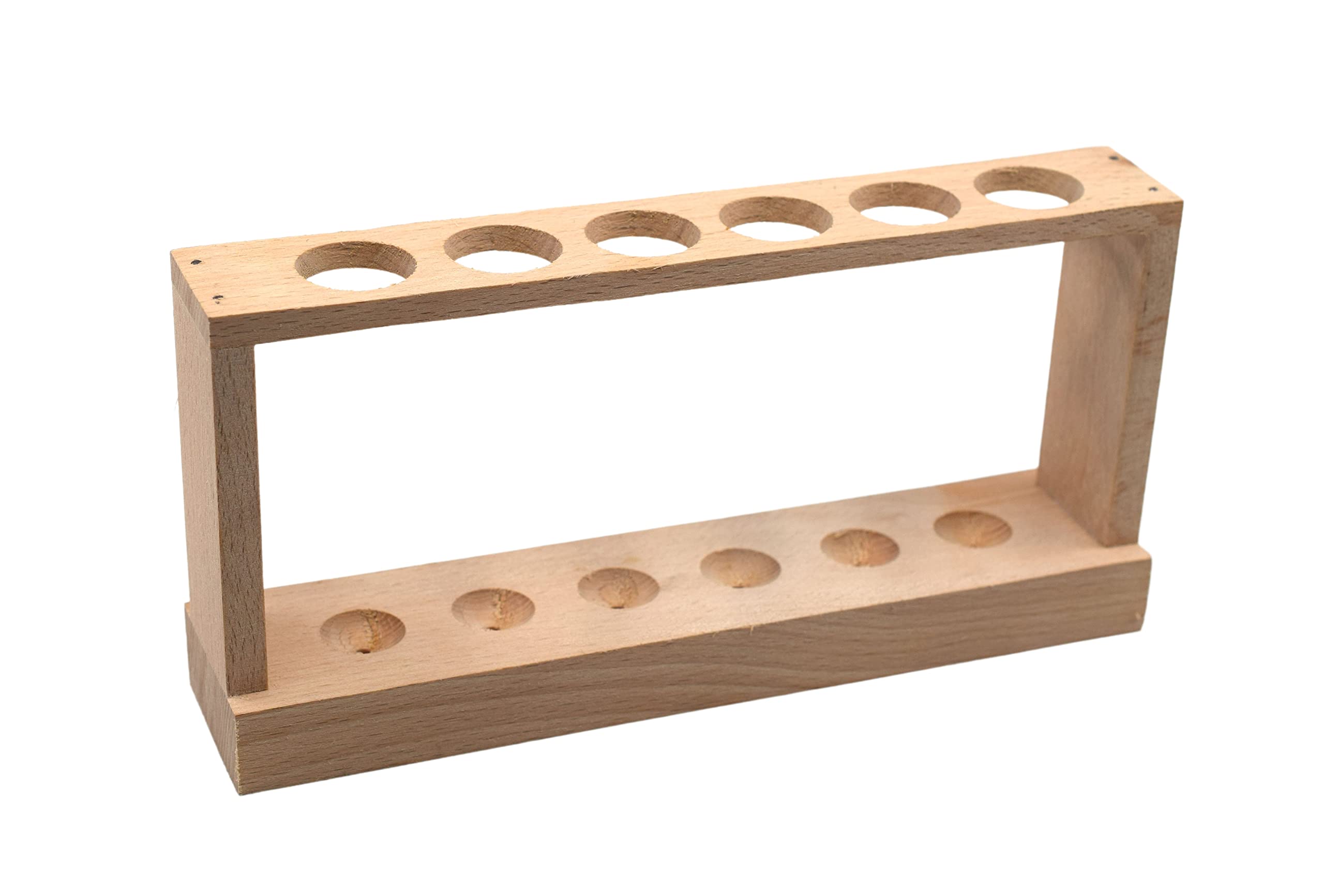 EISCO Wooden Test Tube Rack - Holds 6 x 15mm Diameter Tubes - 6" Wide, 2.7" Tall - Economy Unfinished Hardwood Construction