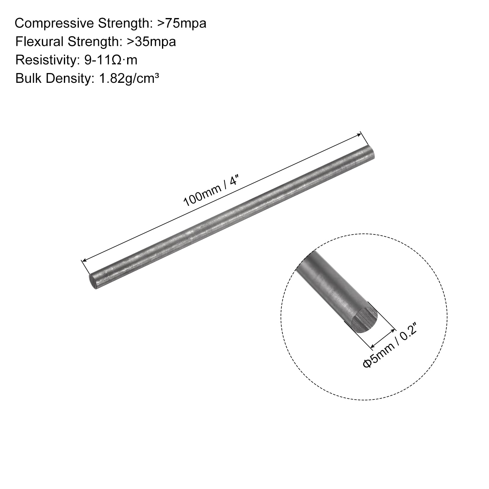 PATIKIL Graphite Rod Graphite Stirring Rod Cylinder Stick Carbon Rod 100x5mm Black for Electrode, Melting Casting, Crucibles, Pack of 10