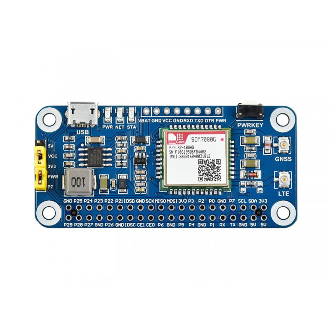 NB-IoT/Cat-M(eMTC)/GNSS HAT for Raspberry Pi Based on SIM7080G Supports Protocols as TCP/UDP/HTTP/HTTPS/TLS/DTLS/PING/LWM2M/COAP/MQTT Globally Applicable