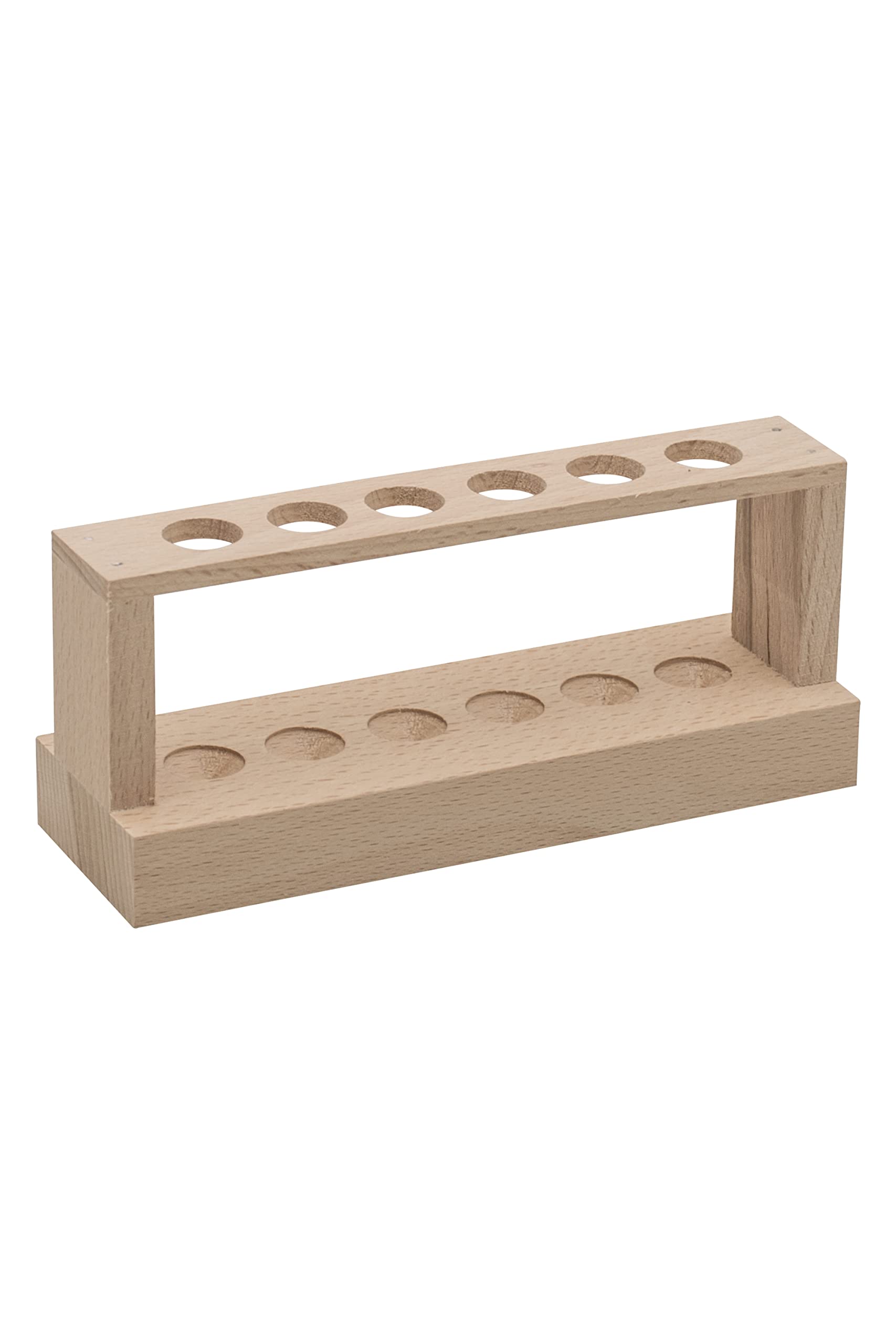 EISCO Wooden Test Tube Rack - Holds 6 x 15mm Diameter Tubes - 6" Wide, 2.7" Tall - Economy Unfinished Hardwood Construction