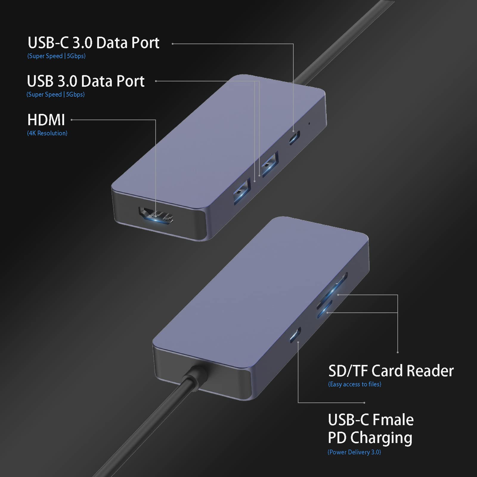 HOPDAY USB C Hub HOPDAY USB C to HDMI Dual Monitor USB C Adapter with 4K HDMI, 100W PD Charging, USB 3.0/2.0, SD/TF Card Reader Lenovo Laptop,Surface Pro