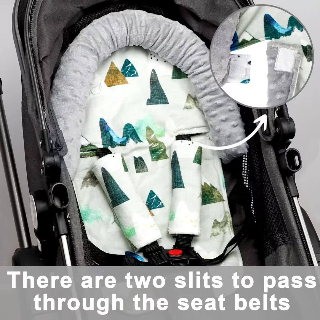 Baby Carseat Cover & Infant Car Seat Insert and Strap Covers, Adventure Mountain Minky Carseat Head Support for Boys