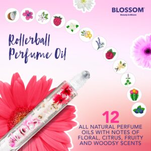 Blossom Roll on Rollerball Perfume Oil, Natural Essential Oils, Infused with Real Flowers, Made in USA, 0.20 fl. oz./5.9 ml (Rose, Violet, Lily, Magnolia, Amber, Cedarwood) Let Love Shine Rainbow Rose