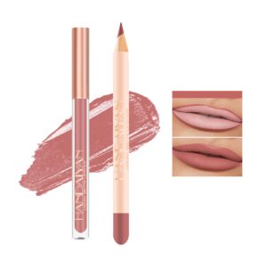 easilydays lip liner and liquid matte lipstick set, 12 colors crayon matte longwear lip pencil, 24h velvety red lips and lip liners make up, lip contouring pencil, waterproof long lasting nude lipgloss lip stain kit with lip liner for women (#07)