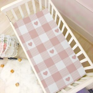 Valentine's Day Plaid Baby Crib Sheets Soft Toddler Bed Sheets Breathable Mattress Cover Playard Sheet for Girls Nursery Stroller Crib Mattress Infant, 52 * 28 * 9in