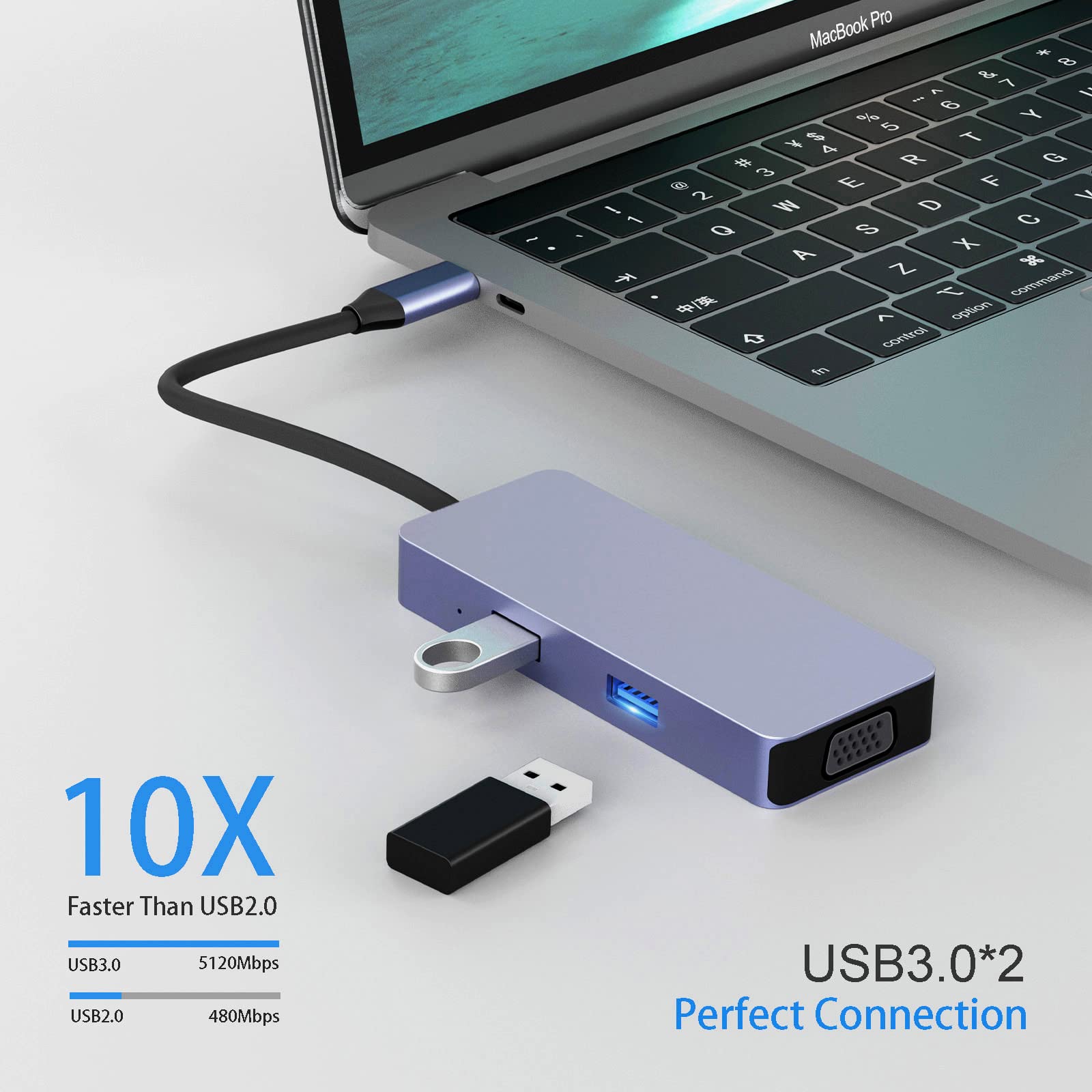 USB C Hub, HOPDAY Docking Station, 6 in 1 Dual Monitor USB C Adapter with VGA, 4K HDMI, USB 3.0 Ports, SD/TF Card Reader, Compatible with MacBook Pro/Air, Dell/HP/Lenovo