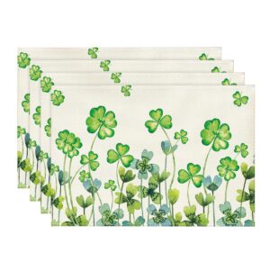 artoid mode clover shamrock st. patrick's day placemats set of 4, 12x18 inch seasonal holiday table mats for party kitchen dining decoration