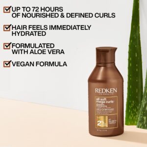 REDKEN All Soft Mega Curls Shampoo | Sulfate Free| For Curly & Coily Hair | Nourishes & Softens Severely Extremely Dry Hair | With Aloe Vera