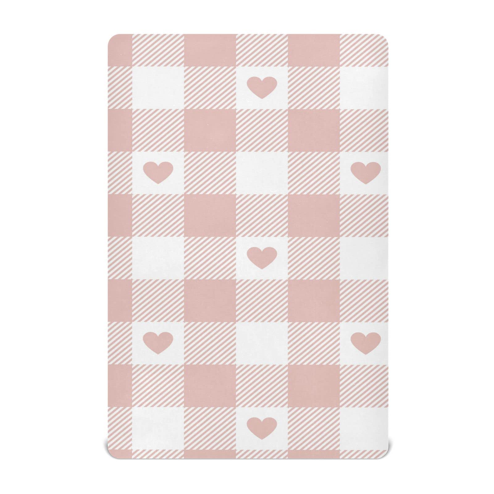 Valentine's Day Plaid Baby Crib Sheets Soft Toddler Bed Sheets Breathable Mattress Cover Playard Sheet for Girls Nursery Stroller Crib Mattress Infant, 52 * 28 * 9in