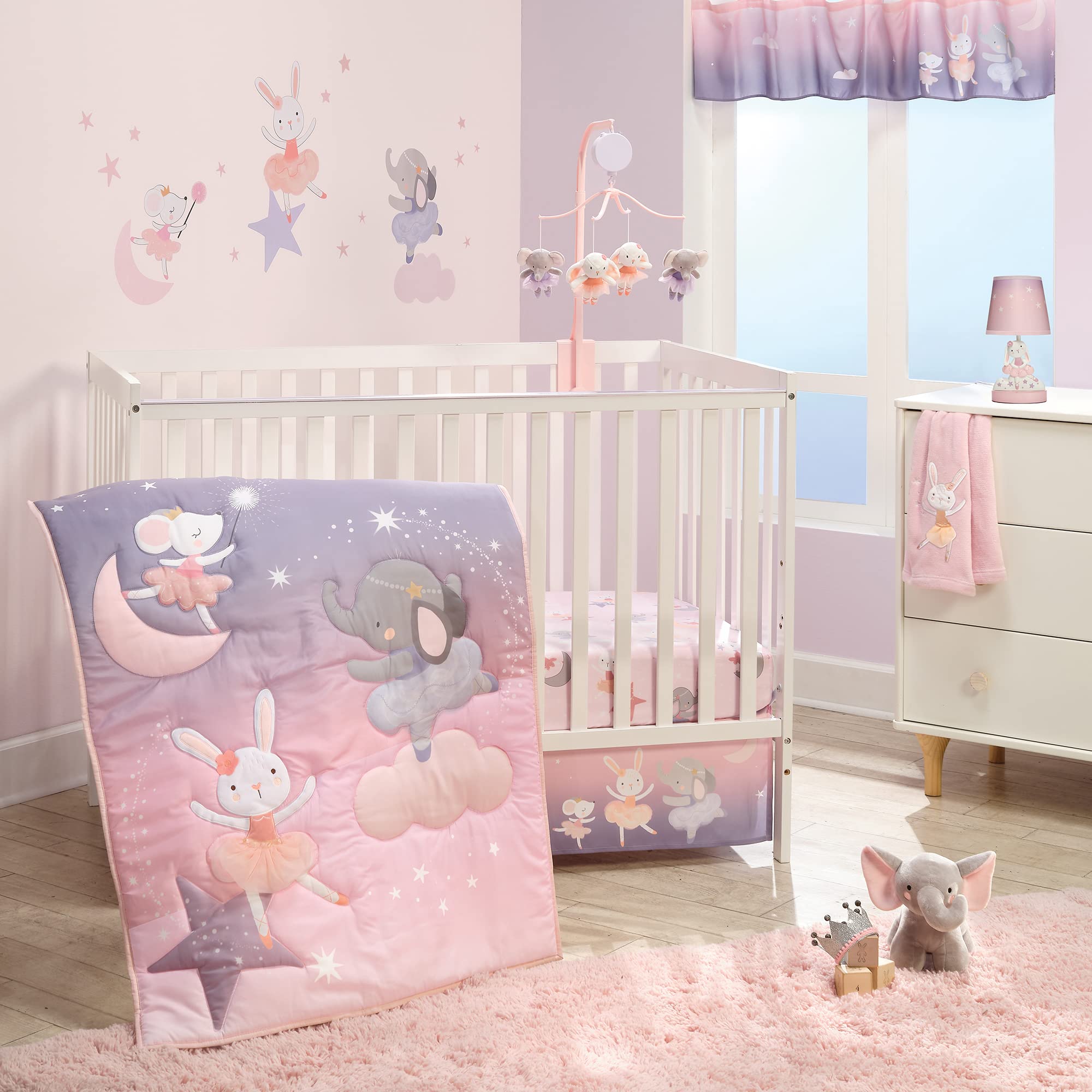 Bedtime Originals Tiny Dancer Musical Baby Crib Mobile - Pink, Animals, Elephant