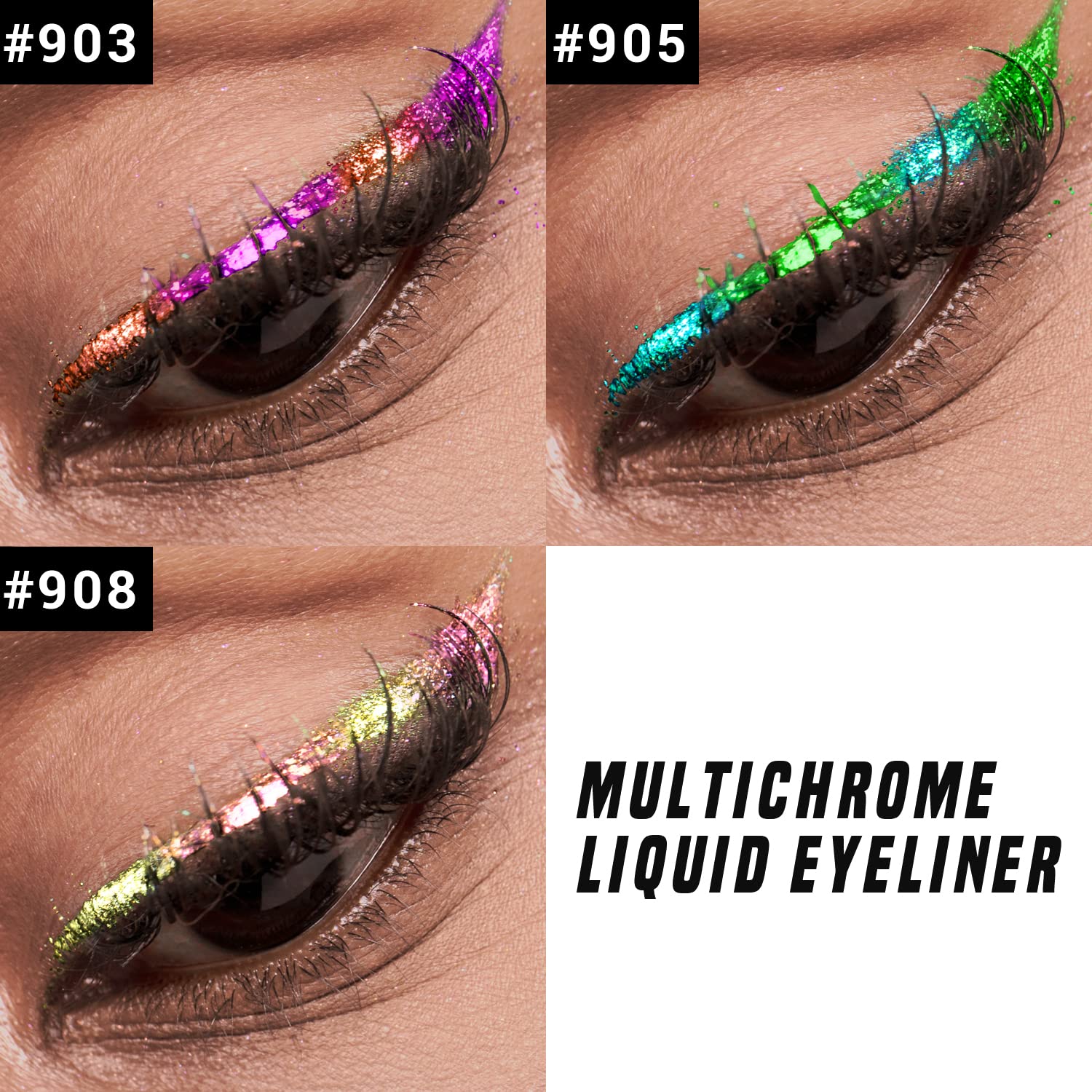 CHARMACY Chameleon Liquid Eyeliner, Liquid Glitter Eyeliner, Highly Pigmented, Metallic Intense MultiColor Shifting waterproof Eyeliner, Ultra-Fine Tip, Longwearing, Smudge-proof (#SET3-903/905/908)