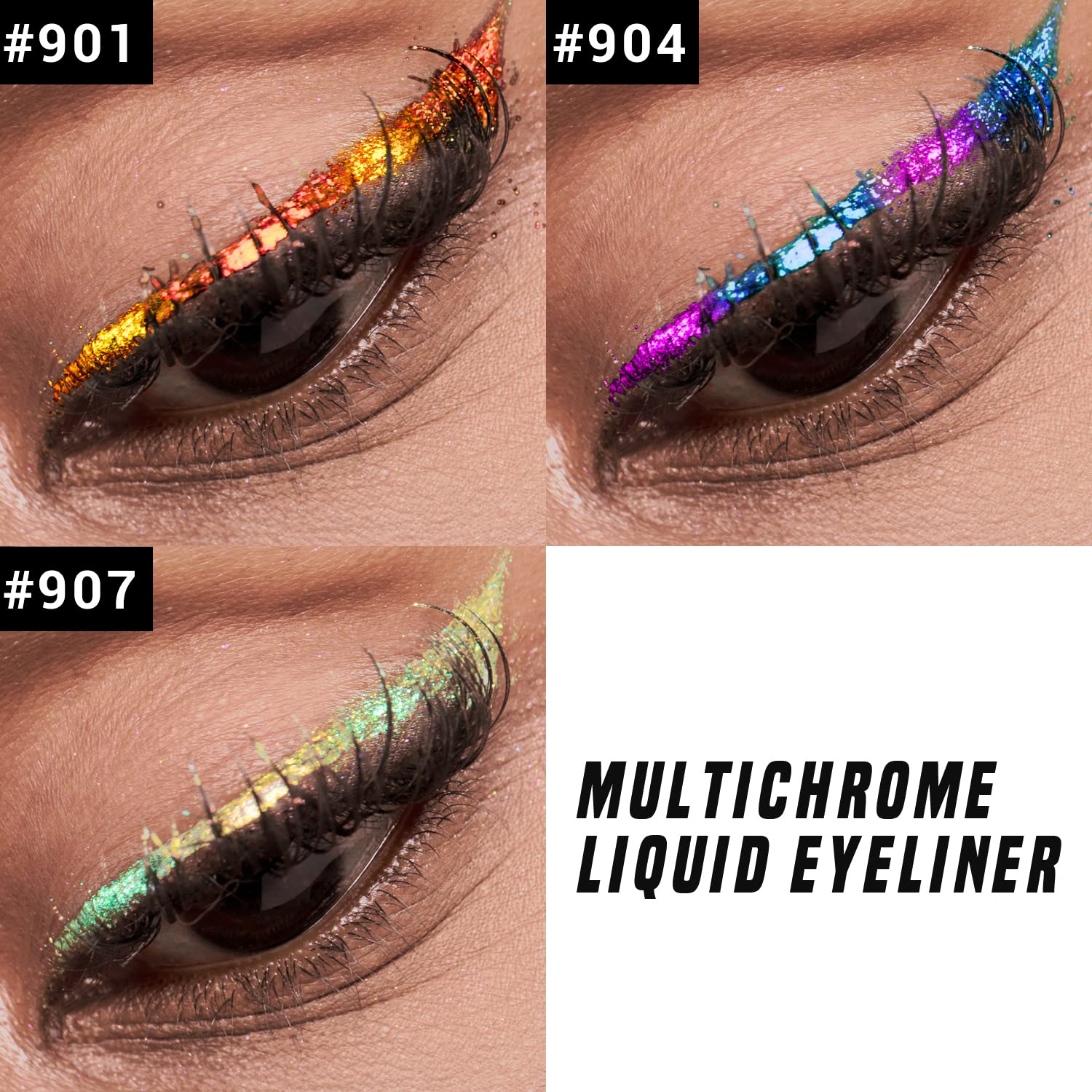 CHARMACY Chameleon Liquid Eyeliner, Liquid Glitter Eyeliner, Highly Pigmented, Metallic Intense MultiColor Shifting waterproof Eyeliner, Ultra-Fine Tip, Longwearing, Smudge-proof (#SET1-901/904/907)