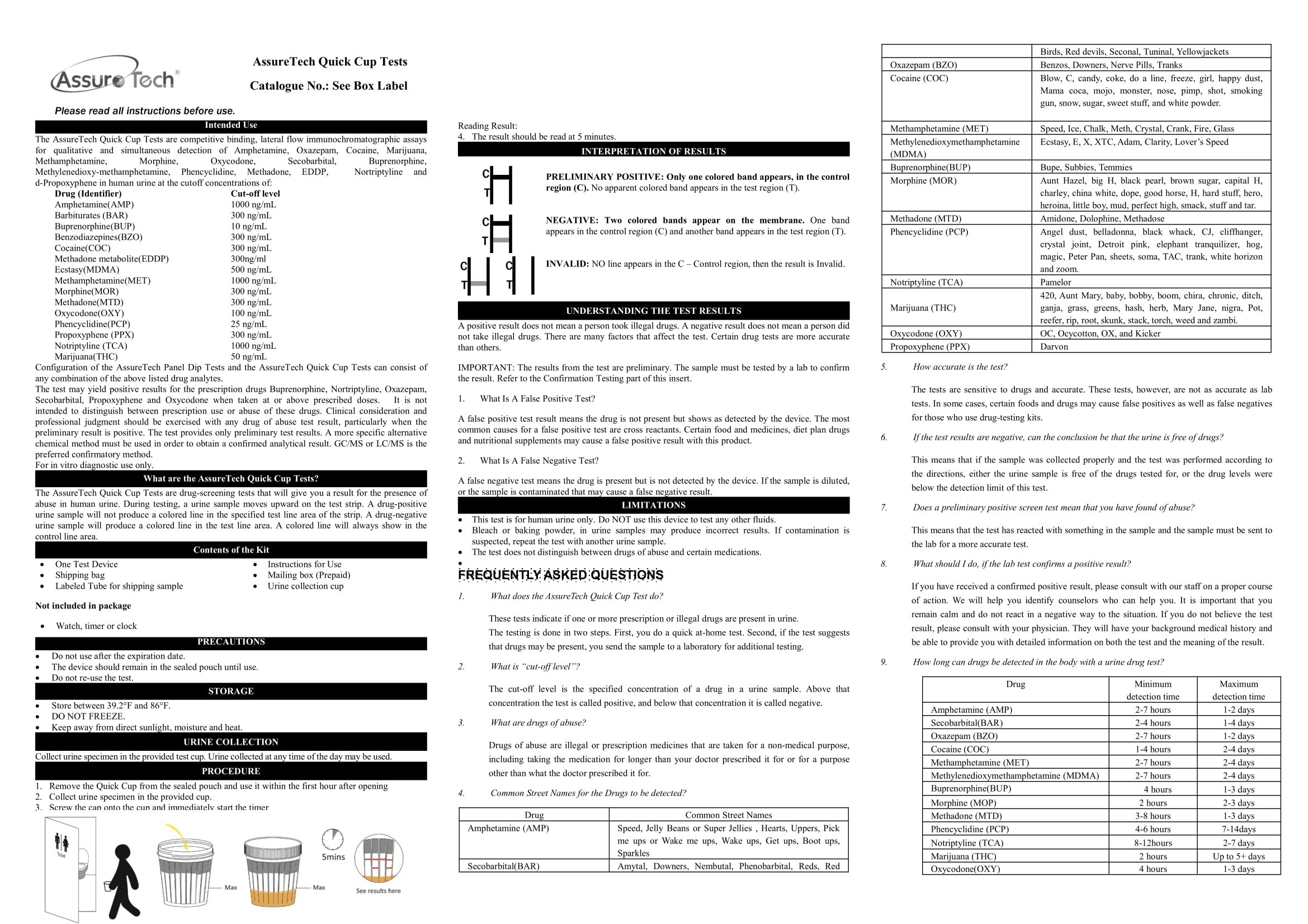 (100 Pack) AssureTech Quick Cup Tests - 10 Panel Cup - Tests for AMP, OPI, MET, BZO, COC, MTD, OXY, BUP, MDMA, THC