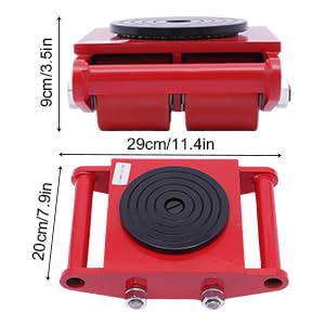 6T Machinery Mover Heavy Duty Machinery Skate Dolly with 360° Rotation Cap and 4 Rollers Industrial Moving Rotating Skates Equipment for Transport of Heavy Machinery and Household Furniture (Red)