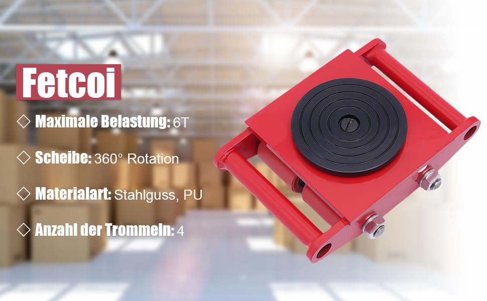 6T Machinery Mover Heavy Duty Machinery Skate Dolly with 360° Rotation Cap and 4 Rollers Industrial Moving Rotating Skates Equipment for Transport of Heavy Machinery and Household Furniture (Red)