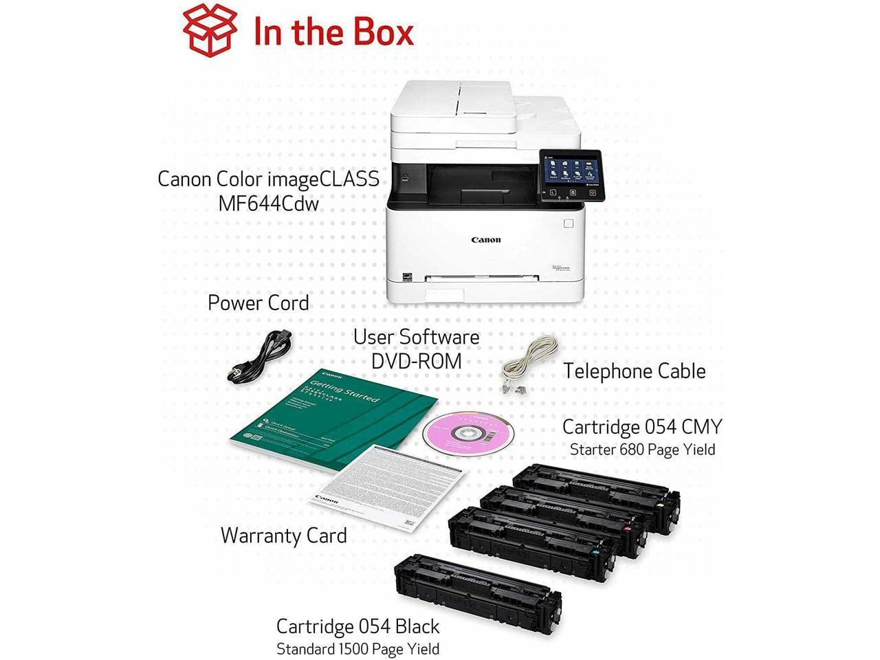 Canon imageCLASS MF644Cdw All-In-One Wireless Color Laser Printer, White - Print Scan Copy Fax - 5" Touch Panel, 22 ppm, 600 dpi, 8.5" x 14", Auto 2-Sided Printing, 50-sheet ADF, Tillsiy Printer Cable