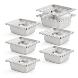 curta 6 pack anti-jam hotel pans with lids, 1/6 size 2 1/2 inch deep, nsf commercial 18/8 stainless steel chafing steam table food pan with covers