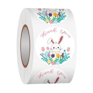 acetiamin thank you sticker rolls, 1.5 inches 500 pcs easter stickers for small business, round bunny stickers for goodie bags, gift favors box, cards, beer bottle, party supplies