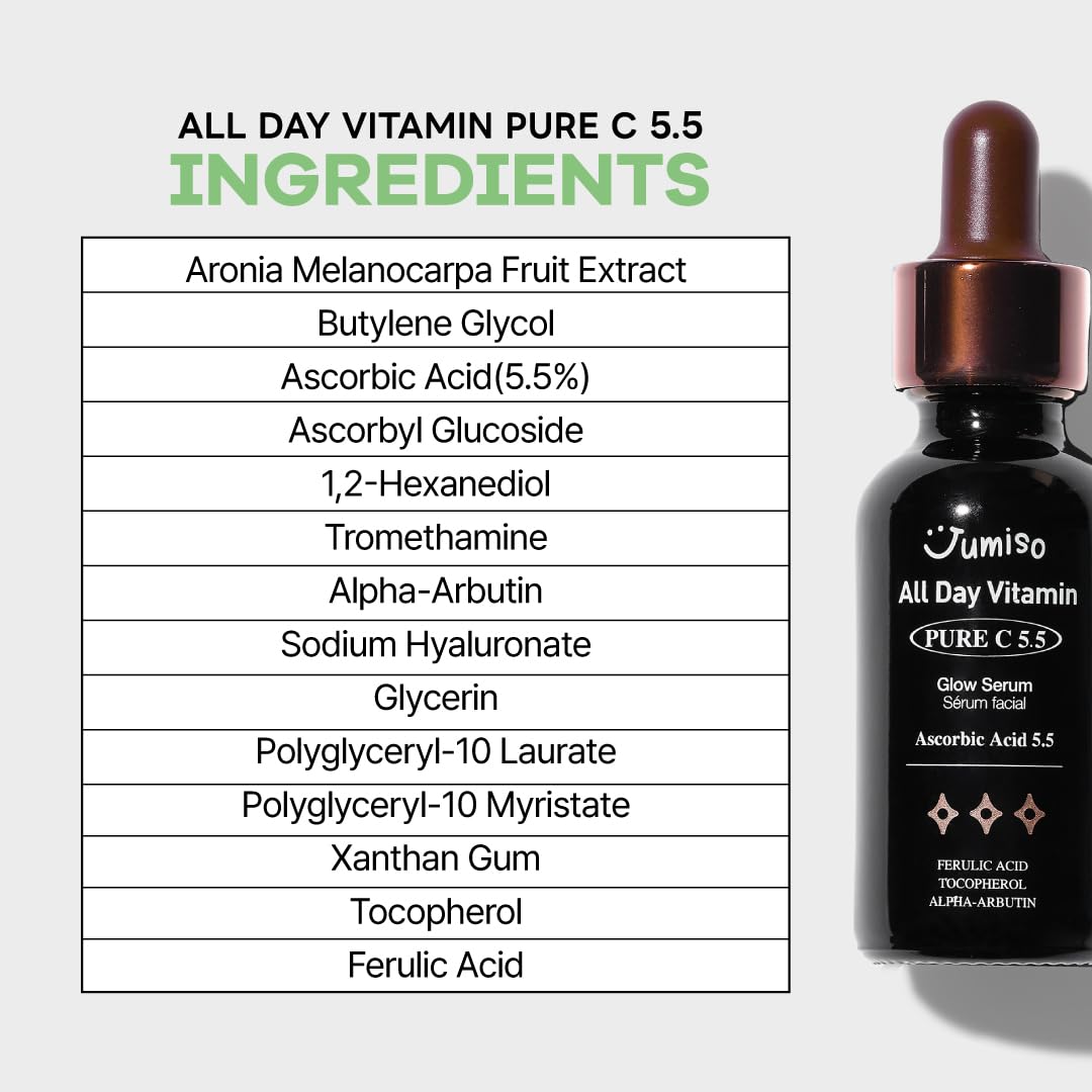 All Day Pure C 5.5 Glow Serum 30ml | Aronia Fruit Extract | Pure Vitamin C (L-Ascorbic Acid) with Alpha-Arbutin&Ascorbyl Glucoside | fragrance-free, parabens-free | 1.01 fl oz, 30 ml