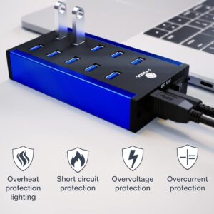 10 Ports Powered USB Hub - USB 3 0 Hub - USB Expander Hub 12V 5A 60W 2.4mA Power Adapter - up to 5Gbps High-Speed USB Splitter - Aluminum Alloy Multiple USB Port Hub for Laptop Phone Tablet PC