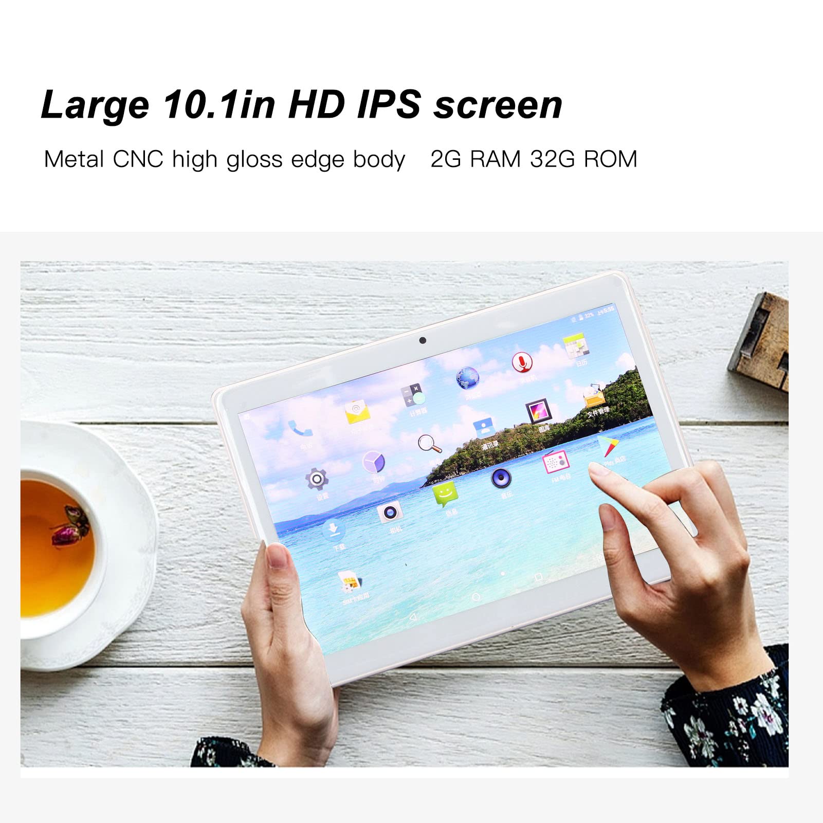 Smart Tablet, 10.1in HD IPS Large Screen, 2G RAM 32G ROM Quad Core, 2MP Front Rear 5MP with Flash, Metal CNC High Gloss Edge Body, 4000mAh Tablet for Android 7.0(USA)