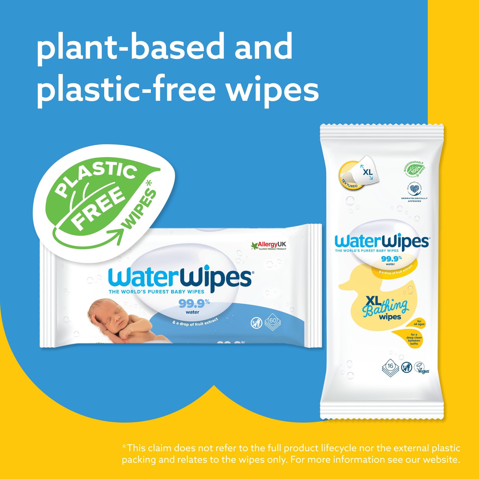 WaterWipes Bundle, Original 300 Count (5 packs) & XL Bathing Wipes 16 Count (1 pack), Plastic-Free, 99.9% Water Based Wipes, Unscented, Hypoallergenic for Sensitive Skin, Packaging May Vary