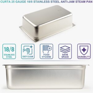 CURTA 6 Pack Anti-Jam Slotted Hotel Pans with Lids, Full Size 6 Inch Deep, NSF Commercial 18/8 Stainless Steel Chafing Steam Table Food Pan with Covers