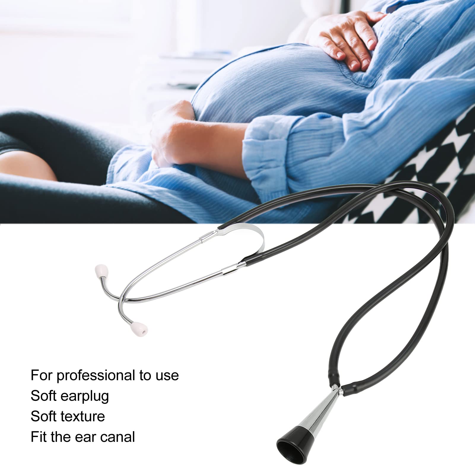 Fetal Stethoscope, Stethoscope Cardiology, Monitoring Aluminum Alloy Soft Fetal Heart Stethoscope Black for Pregnant