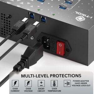 Powered USB Hub – 20 Port USB 3.0 Hub - 5Gbps Sync & High-Speed Data Transfer Multiple USB Splitter with Built-in 5V 40A Power Adapter - Fan & Mounting Brackets for Phone MB Laptop Tablet PC - 110V