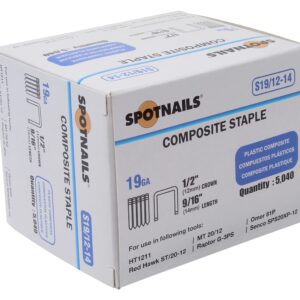 Spotnails S19/12-14 19GA 1/2" Crown X 9/16" Leg Composite Staples 5040 Count, White