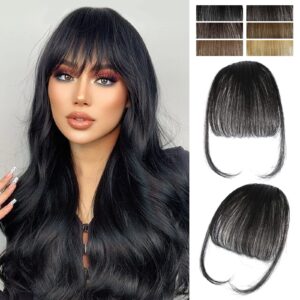 verna bangs hair clip in bangs - 100% real human hair bangs clip in hair extensions, easy to use fake bangs, natural clip on bangs, black wispy bangs for daily wear (1b, natural black)