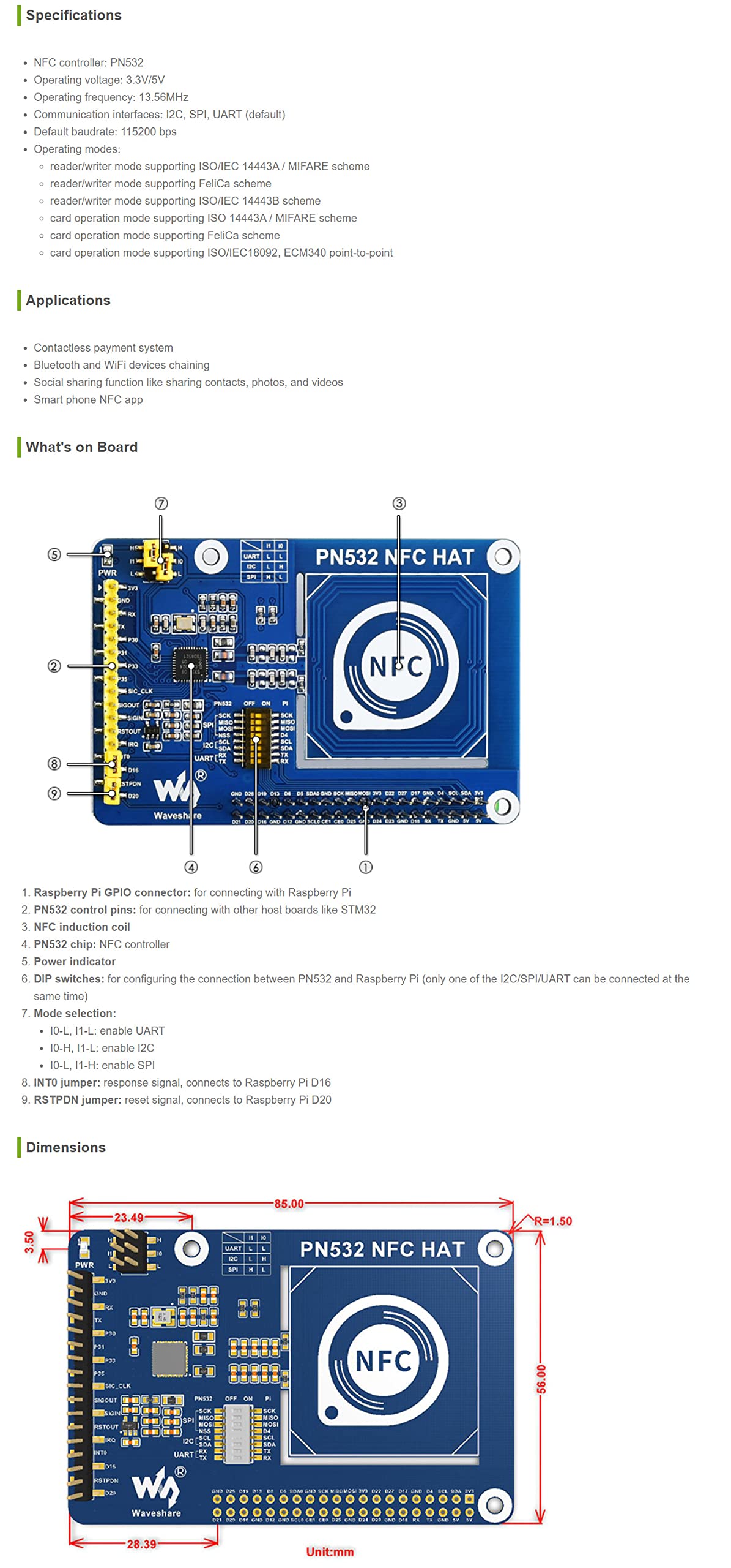 Coolwell PN532 NFC HAT for Raspberry Pi I2C / SPI/UART Interface Near Field Communication Supports Various NFC/RFID Cards Like MIFARE/NTAG2xx Raspberry Python/C, STM32, Ardui Code Provided