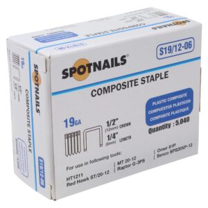 Spotnails S19/12-06 19GA 1/2" Crown x 1/4" Leg Composite Staples 5040 Count, White