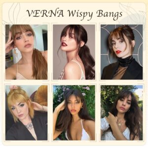 VERNA Bangs Hair Clip in Bangs - 100% Real Human Hair Bangs Clip in Hair Extensions, Easy to Use Fake Bangs, Natural Clip on Bangs, Black Wispy Bangs for Daily Wear (1B, Natural Black)