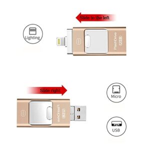 4 in 1 High Speed USB Multi Drive Flash Drive, Flash Drive for iPhone & Photo Stick for Android Phones, Photo Stick Omni for iPhone and Computer (Gold,64GB)