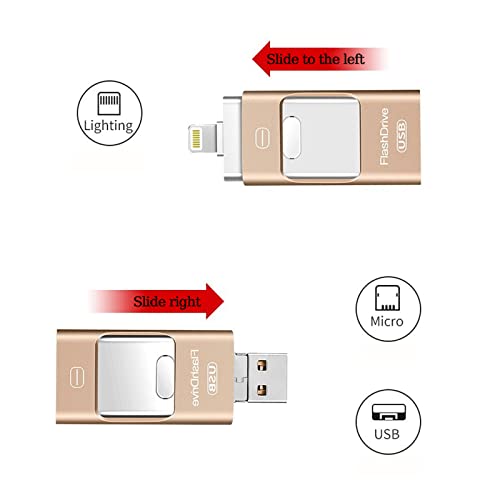 4 in 1 High Speed USB Multi Drive Flash Drive, Flash Drive for iPhone & Photo Stick for Android Phones, Photo Stick Omni for iPhone and Computer (Gold,64GB)