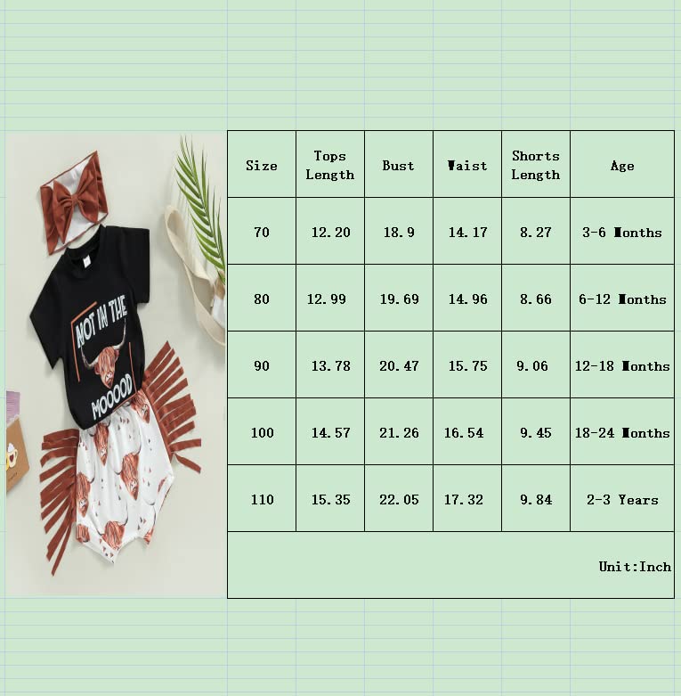 Western Baby Girl Clothes Boho Cow Print Short Sleeve T Shirt Top + Bloomer Shorts Set Infant Summer Outfits (A-Black, 3-6 Months)