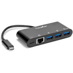 rocstor usb-c to 3-port usb-a, usb-c & rj45 multiport adapter - usb 3.0 hub