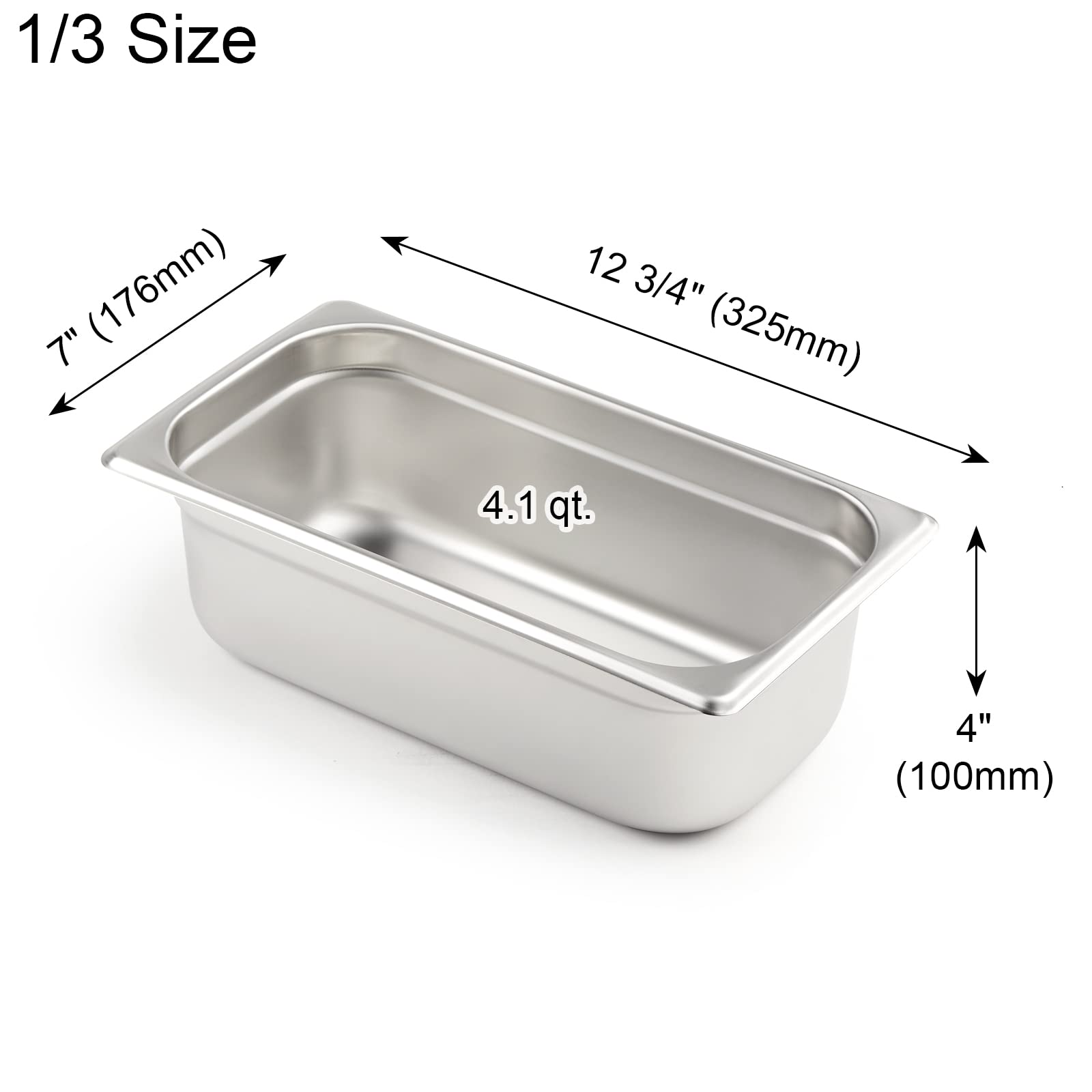 CURTA 6 Pack Anti-Jam Slotted Hotel Pans with Lids, 1/3 Size 4 Inch Deep, NSF Commercial 18/8 Stainless Steel Chafing Steam Table Food Pan with Covers