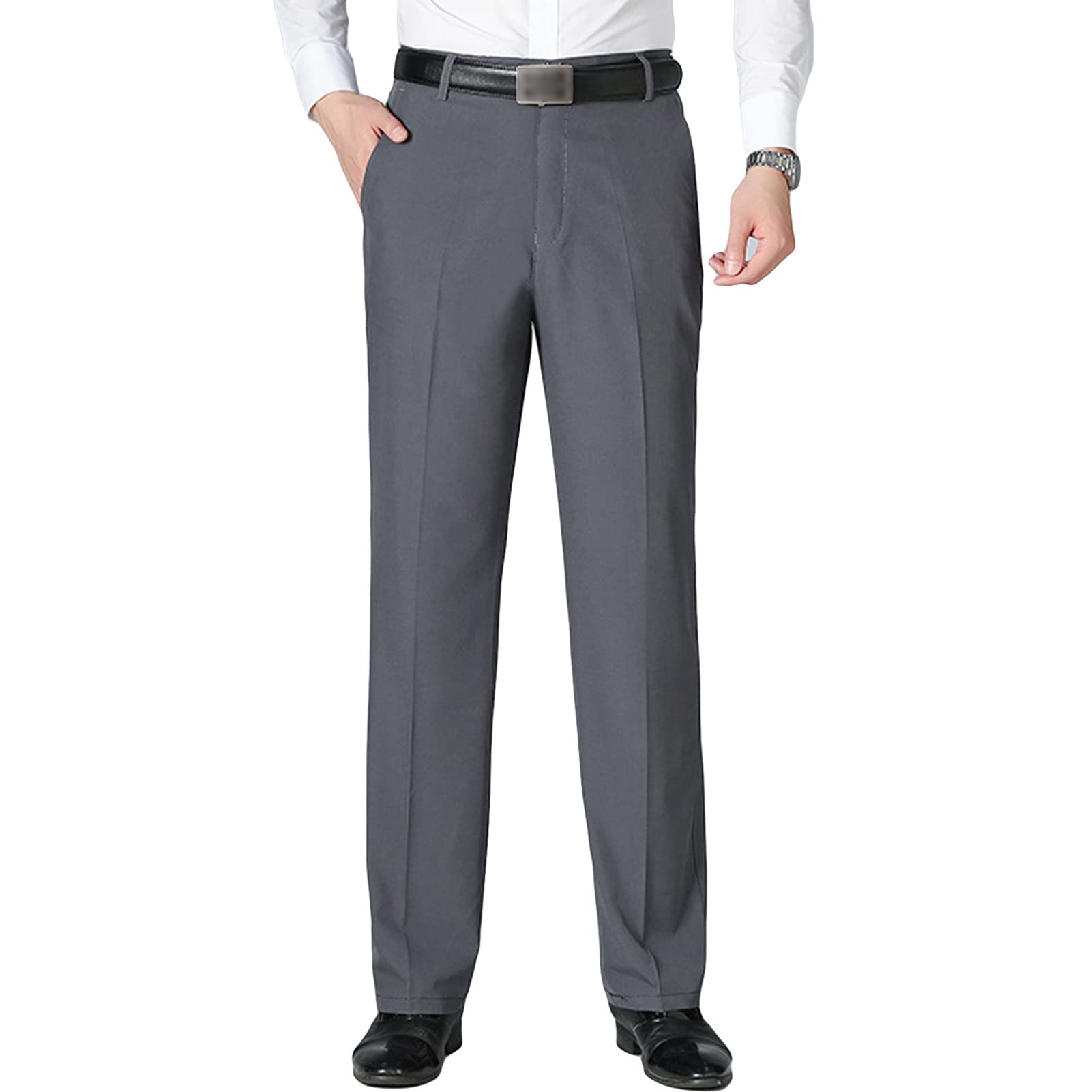 Men Classic Stretch Comfort Pant Straight Fit Flat Front Tapered Suit Pant Lightweight Wrinkle-Resistant Trousers (Grey,35)