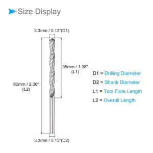 CoCud Solid Carbide Drill Bits, 3.3mm Diameter, K35 Tungsten Carbide Straight Shank Twist Drill Bits - (Applications: for Stainless Steel Alloy), 1-Piece