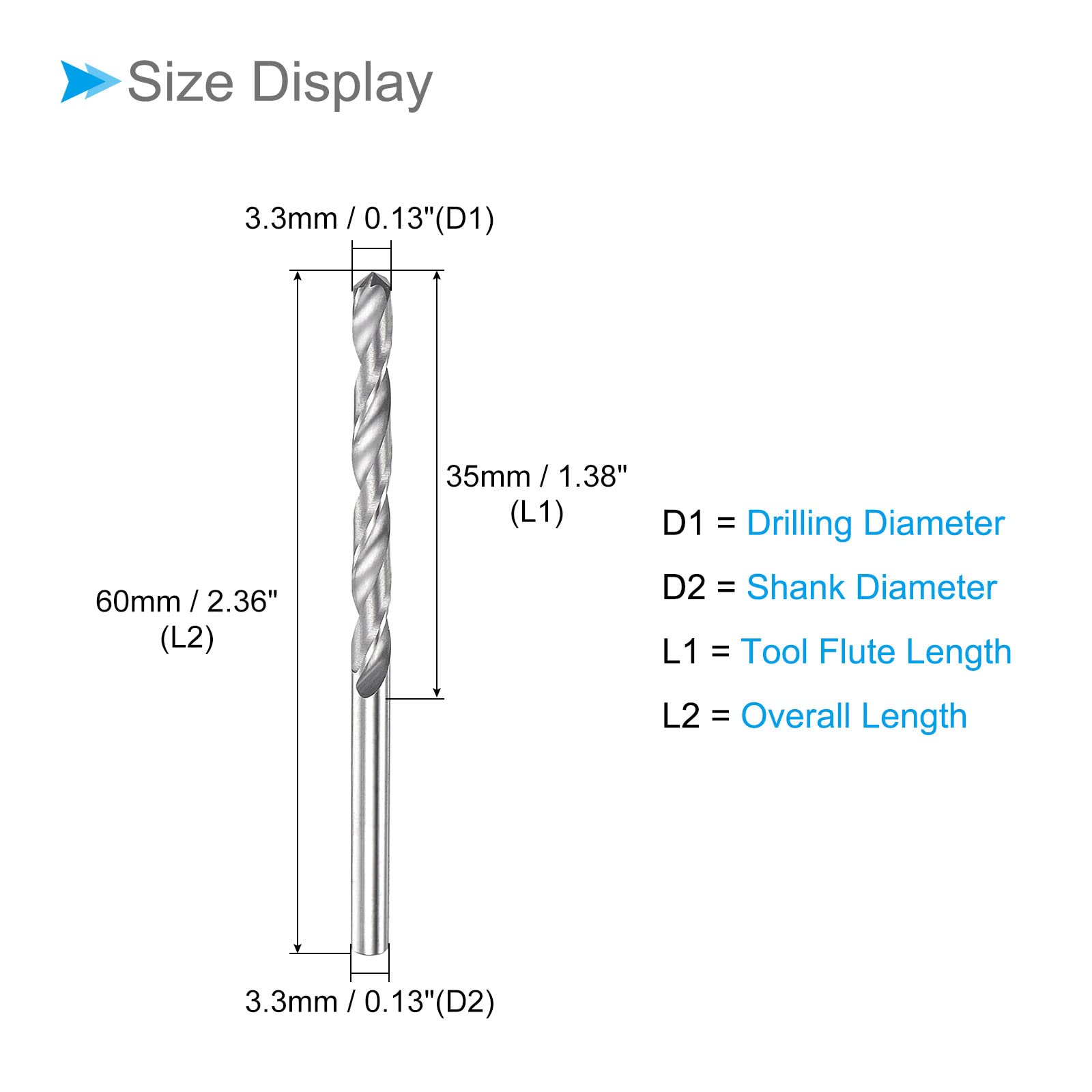 CoCud Solid Carbide Drill Bits, 3.3mm Diameter, K35 Tungsten Carbide Straight Shank Twist Drill Bits - (Applications: for Stainless Steel Alloy), 1-Piece